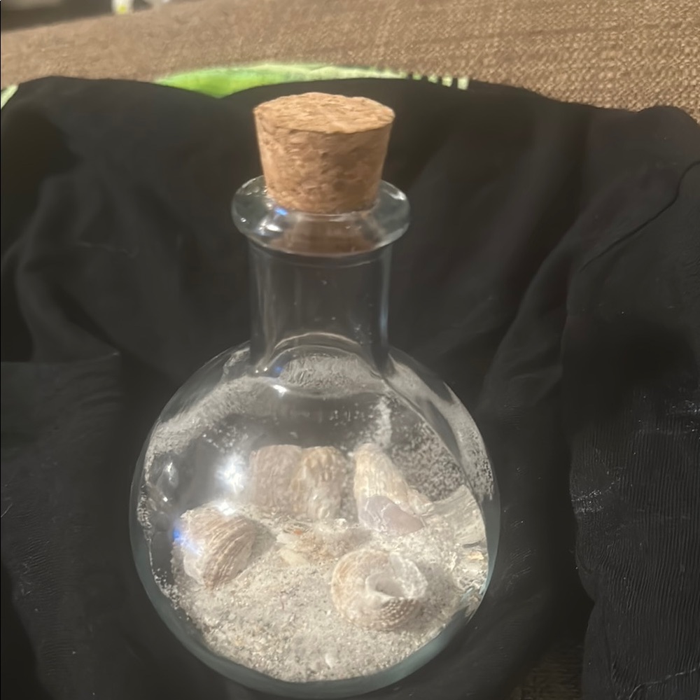 Glass Bottle with Cork and Seashells